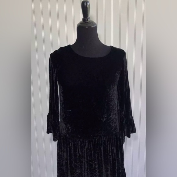 Madewell Black Velvet Bell Sleeve Drop Waist Dress Womens Size XS Romantic Goth - Picture 5 of 15